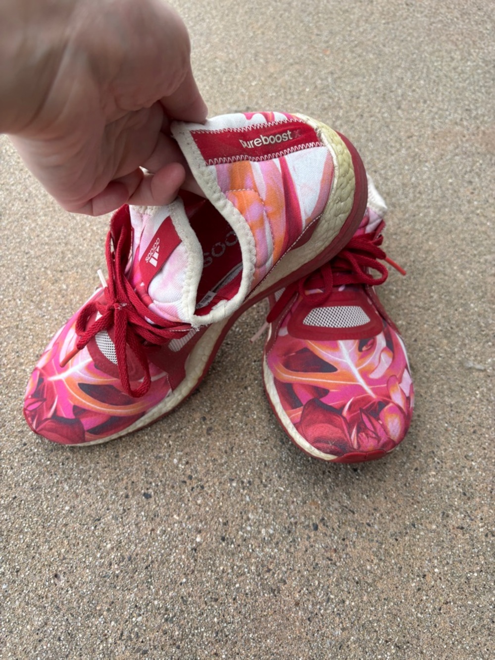 Adidas Floral Print Pureboost Running Sneakers - Red/Pink